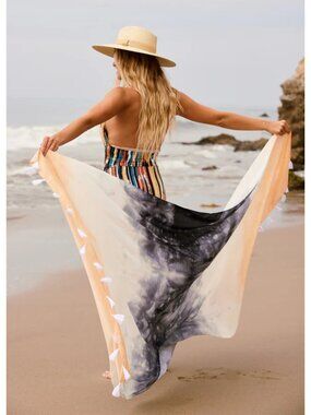 NWT Fringed Ocean Multi Wear Shawl Scarf VIRGINIA WOLF 78" x 40"